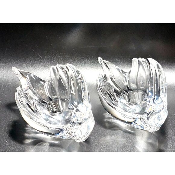 2 Gorham Dove Candlestick Holders 6" lead crystal birds taper holders - Picture 6 of 8